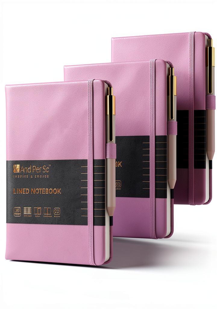 And Per Se leather notebook set displayed on a wooden desk