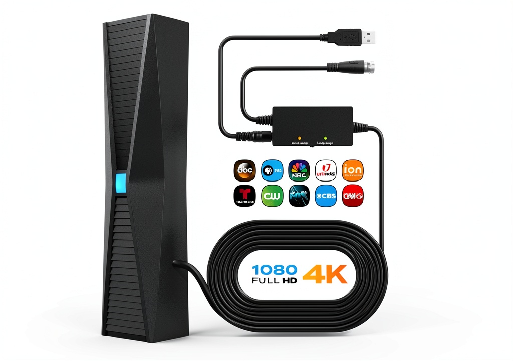 Installing URIIU TV Antenna Indoor 360 Audio on a wooden desk