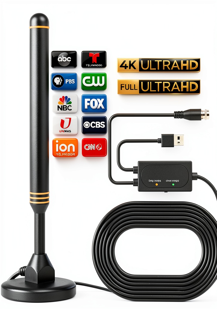 Installing TV Antenna FEQIN 4K Long Range Indoor Outdoor on a wooden desk
